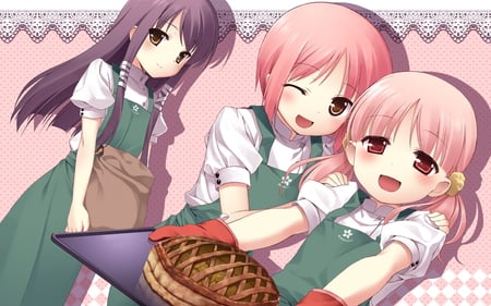 Funny Days - girls, pink, hair, anime, pie