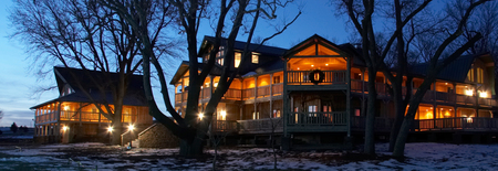 South Oak Lodge - trees, roof, lights, dark blue, sky