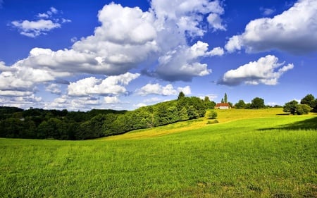 Rustic Hills - nature, sky, landscape, blue, green, grass