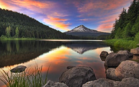 CrepÃºsculo no Lago - nature, sky, lake, sunset