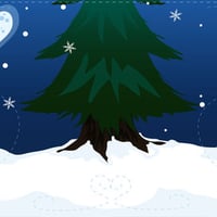 Drawn evergreen tree in snow