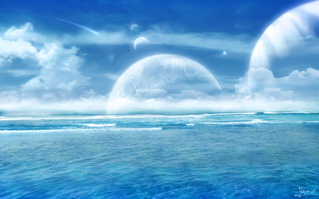 Bring me the horizon * By Xyazix in devianart - moon, horizon, sky, ocean, cloud, blue, water, digital