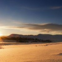 Winter mountain sunset