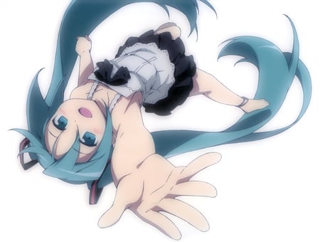 Hatsune Miku - aqua, hot, music, thighhighs, anime girl, white, cool, aqua eyes, hatsune miku, skirt, sexy, song, vocaloids, glow, program, bow, vocaloid, beautiful, top, uniform, diva, nice, beauty, twintail, singer, aqua hair, black, virtual, pretty, idol, anime, miku, cute, ankle bracelet, girl, shiny, hatsune, tie, awesome