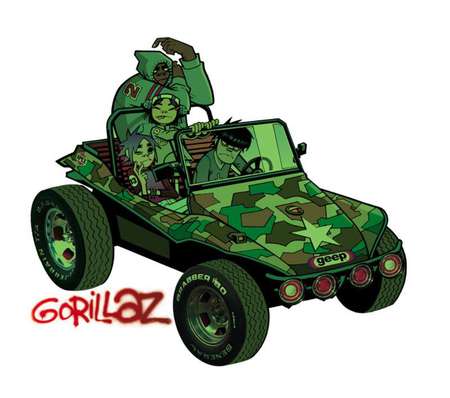 Gorillaz in their Jeep - music, entertainment, gorillaz, jeep