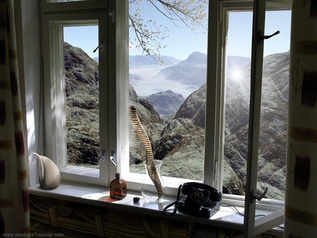 Snowy mountains - fog, snake, window, snow, rock, mountain, white, ink, sky, glass