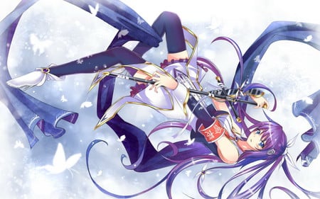 Anime girl - white, anime, purple, blue