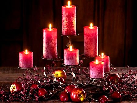 red candles - red, apples, lights, berries, candles, color