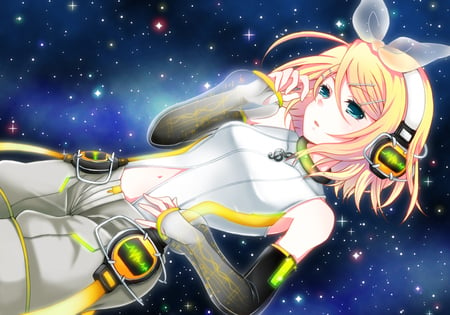 Rin Append - voacloid, space, vocaloid 2, headphones, rin kagamine, blonde hair, stars