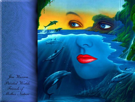 Painted Worlds Friends of Mother Nature - woman, face, sea, dolphin