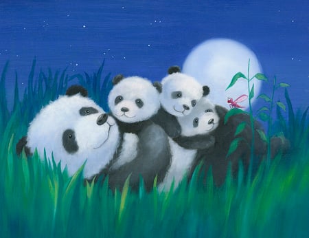 Cuddly Bears - art, bears, cuddle, panda, sweet, black and white, cute