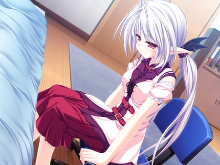 Sad - elf, bed, sad, white hair, game cg, suzu