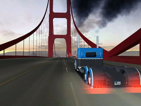 over the goldengate - truck, 3-d, 18wheelers, big rigs