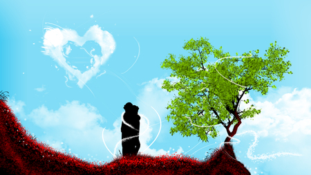 Amor Natural - love, sky, people, girl, heart, magic, design, amor, fantasy, art, cloud, boy, naturetree