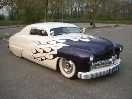 1949 Mercury custom lead sled - mercury, chop top, flames, custom, lead sled