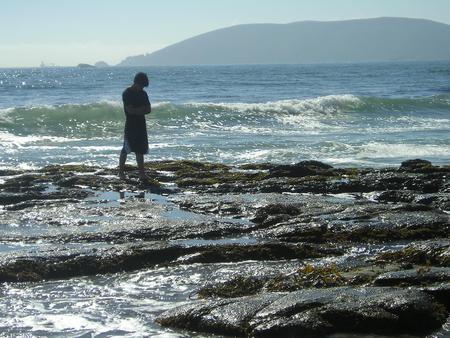 Thoughtful - pensive, thinking, sea, grey, waves, blue, man