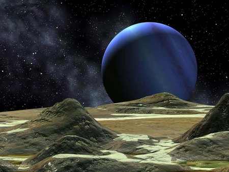 View on Rising Blue Planet - space, beige, blue, planet, stars, surface moon, rocks