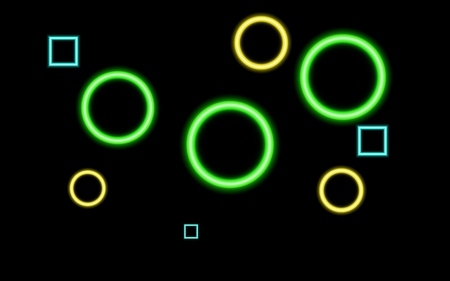 Simple Neon Shapes - nice, light, circle, simple, square, yellow, colours, blue, green