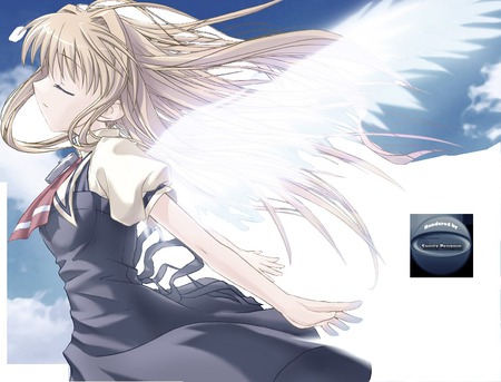 Anime angel - girl, anime, blue, wings