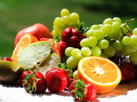 Colorful fruits - foot, eat, grape, fruit, orange, apple