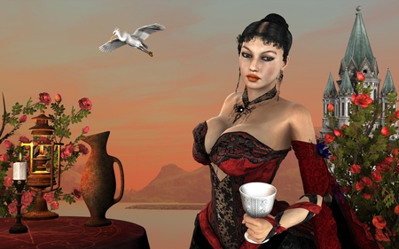 A Place of Roses - fantasy, female, woman, daz3d, red