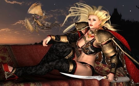 The Dragon Slayer - woman, female, dragon, fantasy, daz3d