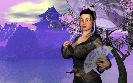 Japanese Girl in Purple - japan, fantasy, female, purple, woman, daz3d