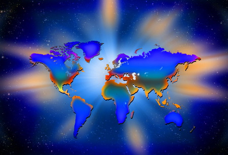 Our world let's make it shine - map, glow, countries, world, rays, light