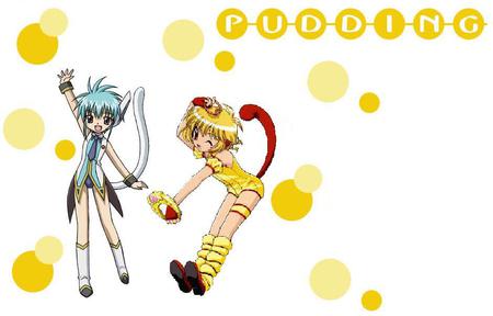 Nano-Nano Pudding and Pudding - anime, yellow, nano nano, light blue, blue, galaxy angel, tokyo mew mew, bubbles, pudding, kitties