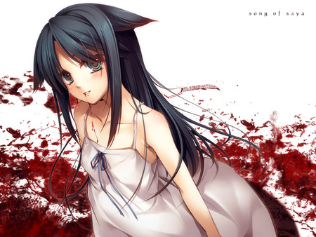 song of saya - saya no uta, long hair, blood, black hair, dress