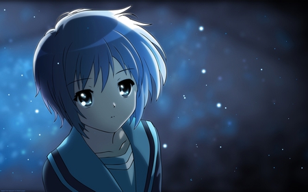 Soft as snow but warm inside - yuki, anime girl, haruhi suzumiya, beautiful, snowing, cute, snow, beauty