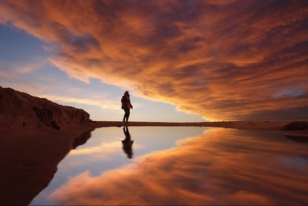 perfect reflection - cloud, sunset, water, sky