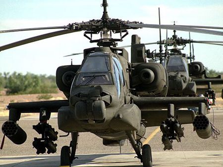 Attack Helicopter    AH-64 - runway, idle, mean, guns