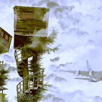 hut in clouds