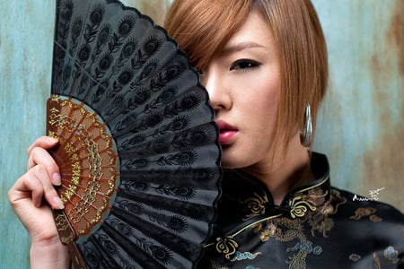 Hwang Mi Hee - black, model, prety, kimono, asian, hwang mi hee