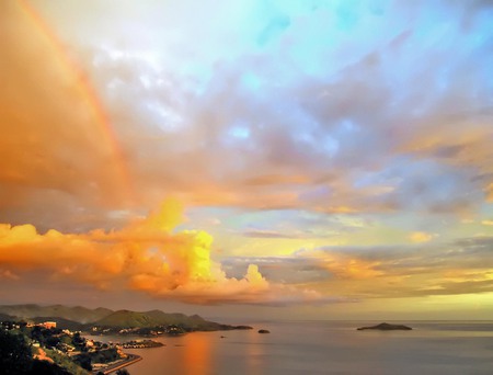 Port Moresby, Sunset - sunset, water, blue, cloud formations, yellow orange