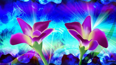 Floral Abstract - purple, blues, floral, pink, flowers, 3-d