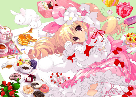 Kawaii anime girl with lots of sweet candy