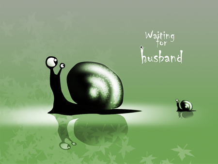 Two Snails wating for Husband - fun, snail, 3d, 3d and cg, husband, waiting, funny