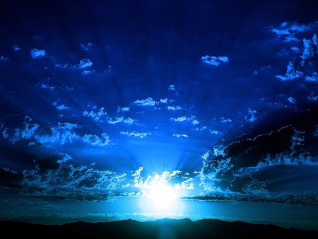 blue sky - nature, sky, sunset, blue