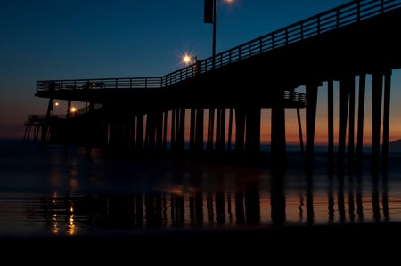 Pier - night, ocean, pier, tranquil