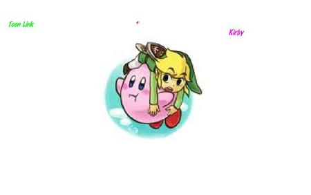 Toon Link And kirby floating away - toon link, sky, kirby, pink, green, video games