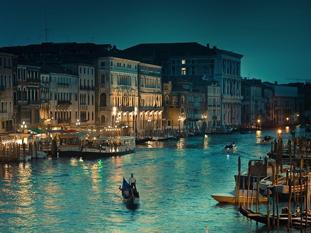 Venice - people, romantic, boat, evening, italia, romance, view, venice, port, houses, sky, house, water, beautiful, lanterns, ship, sea, city, beauty, colors, gondola, lovely, architecture, buildings, boats, lights, gondolas, ships, italy, peaceful