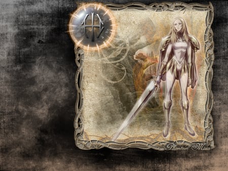 Claymore - woman, girl, armor, miria, black, claymore, symbol, pretty, beautiful, orange, sword