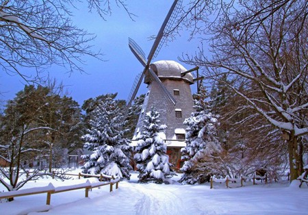 Wind Mill - in winter, picture, wind mill, beautiful