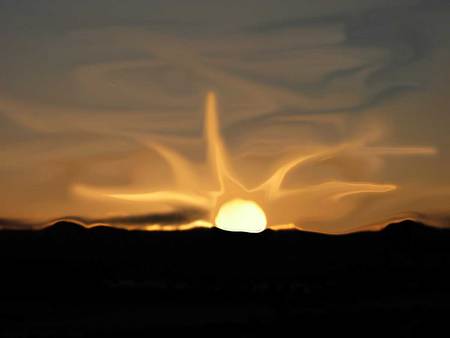 Desert Sunset - beams, rays, golden, dark, sun, sky