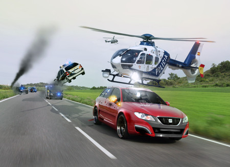 All out chase - police, cars, crash, helicopters