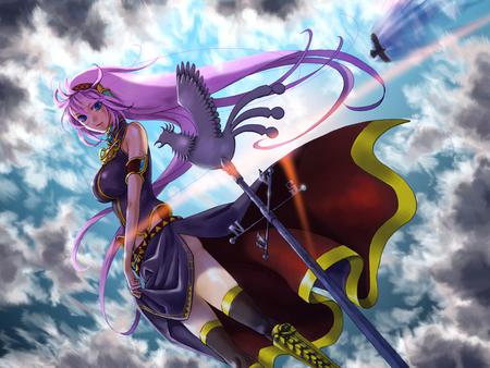 Megurine Luka - sun, headset, music, anime girl, seagull, white, cool, aqua eyes, birds, light, song, vocaloids, glow, program, vocaloid, pink, beautiful, diva, beauty, nice, sky, singer, blue sky, black, virtual, pretty, idol, white clouds, clouds, megurine luka, anime, cute, megurine, luka, sunlight, girl, pink hair, headphones, blue, awesome, gray