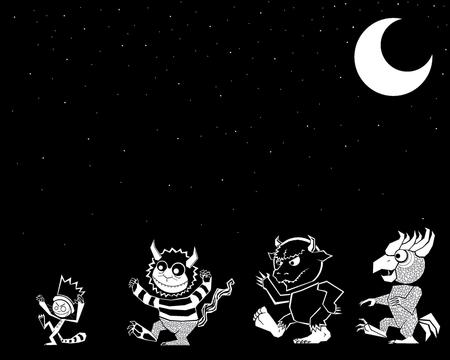 Wild Things WallPaper - monster, moon, black, anime, white, chibi, cool, wallpaper