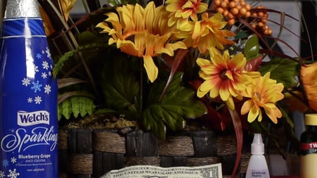 Still life - fancy, abstract, bouqet, sunflowers, yellow, bottle, blue, photography, beauty, sesons, still life, flowers, popular, champagne, green